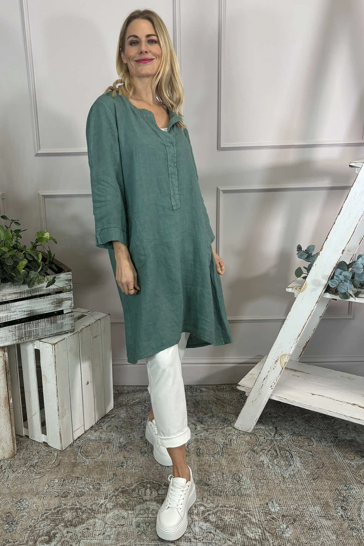 Davina Linen Tunic Sage Green 4 Davina Linen Tunic Sage Green - Image 2