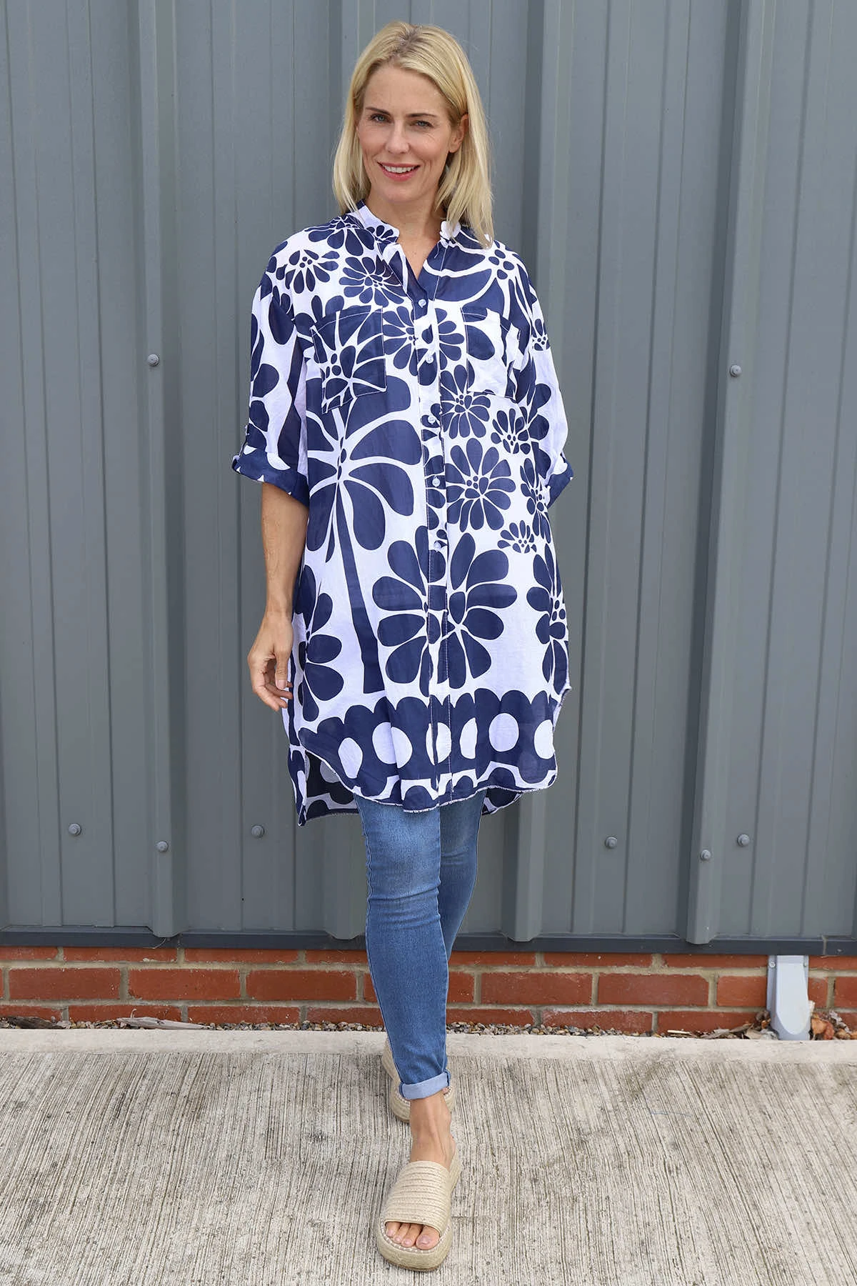 Amelia Tropical Print Cotton Shirt Navy 4 Amelia Tropical Print Cotton Shirt Navy - Image 2