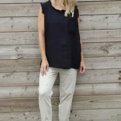 Therese Sleeveless Linen Top Black