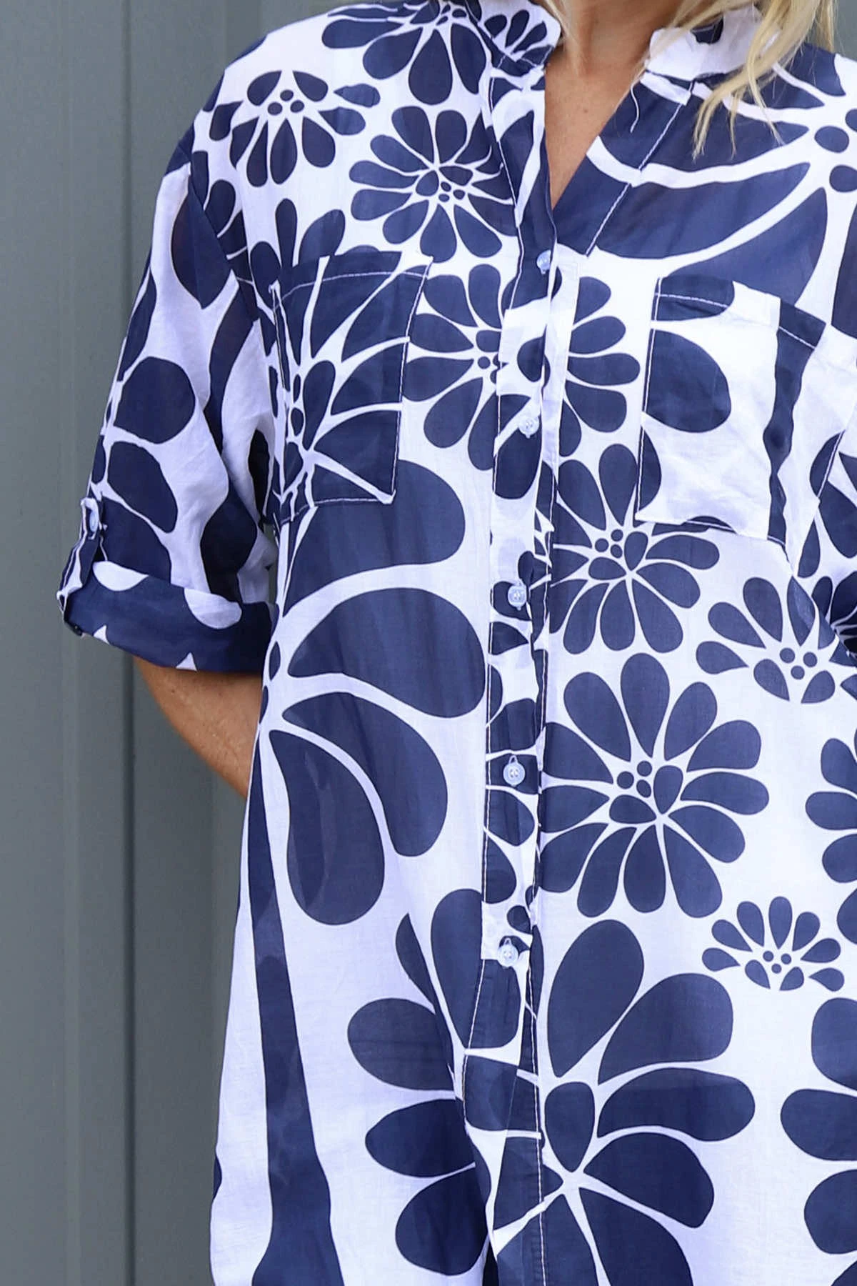 Amelia Tropical Print Cotton Shirt Navy 5 Amelia Tropical Print Cotton Shirt Navy - Image 3