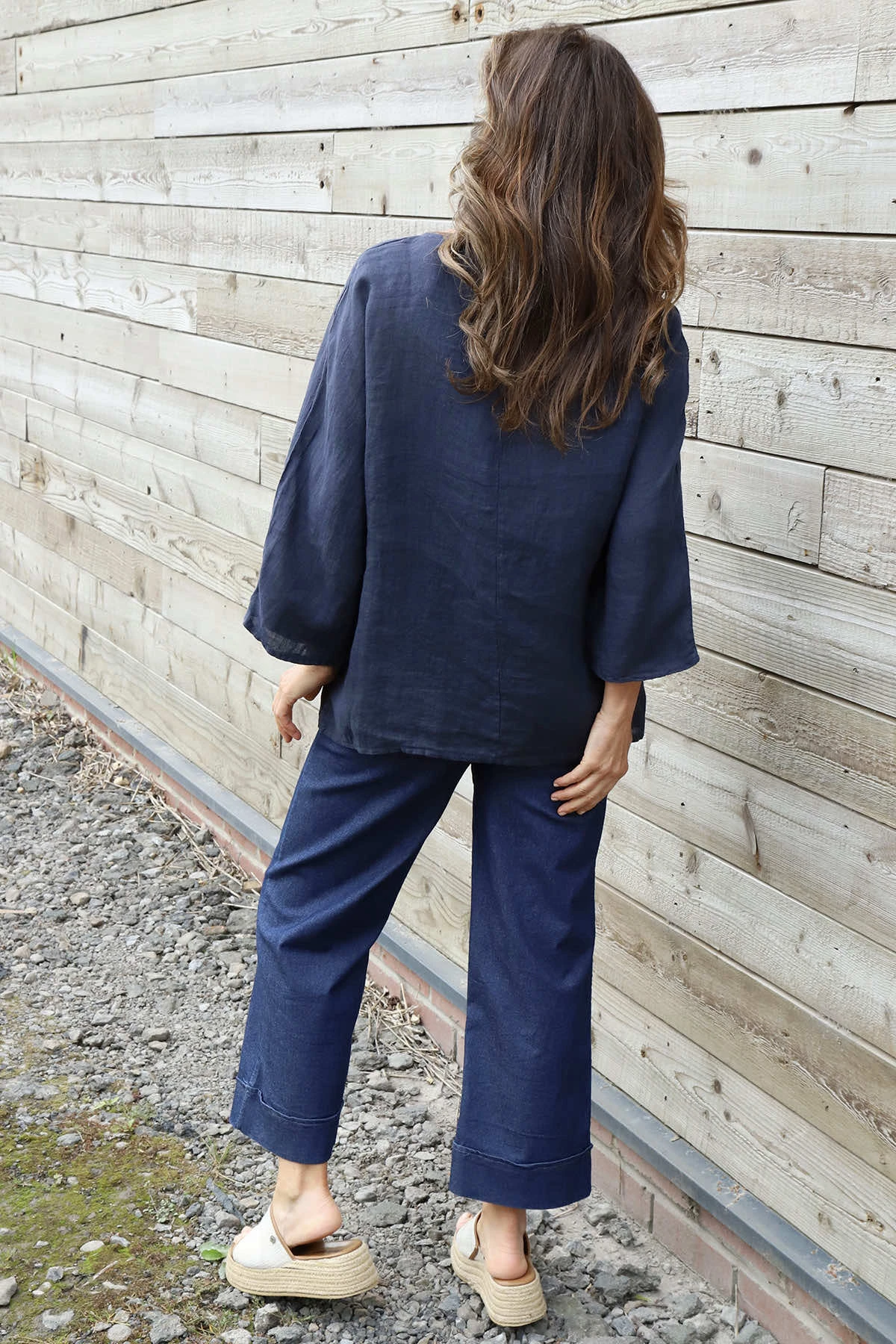 Celestina Tie Detail Linen Top Navy 6 Celestina Tie Detail Linen Top Navy - Image 4