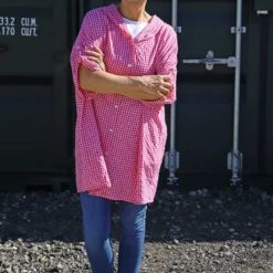 Kyan Gingham Hooded Cotton Shirt Fuchsia