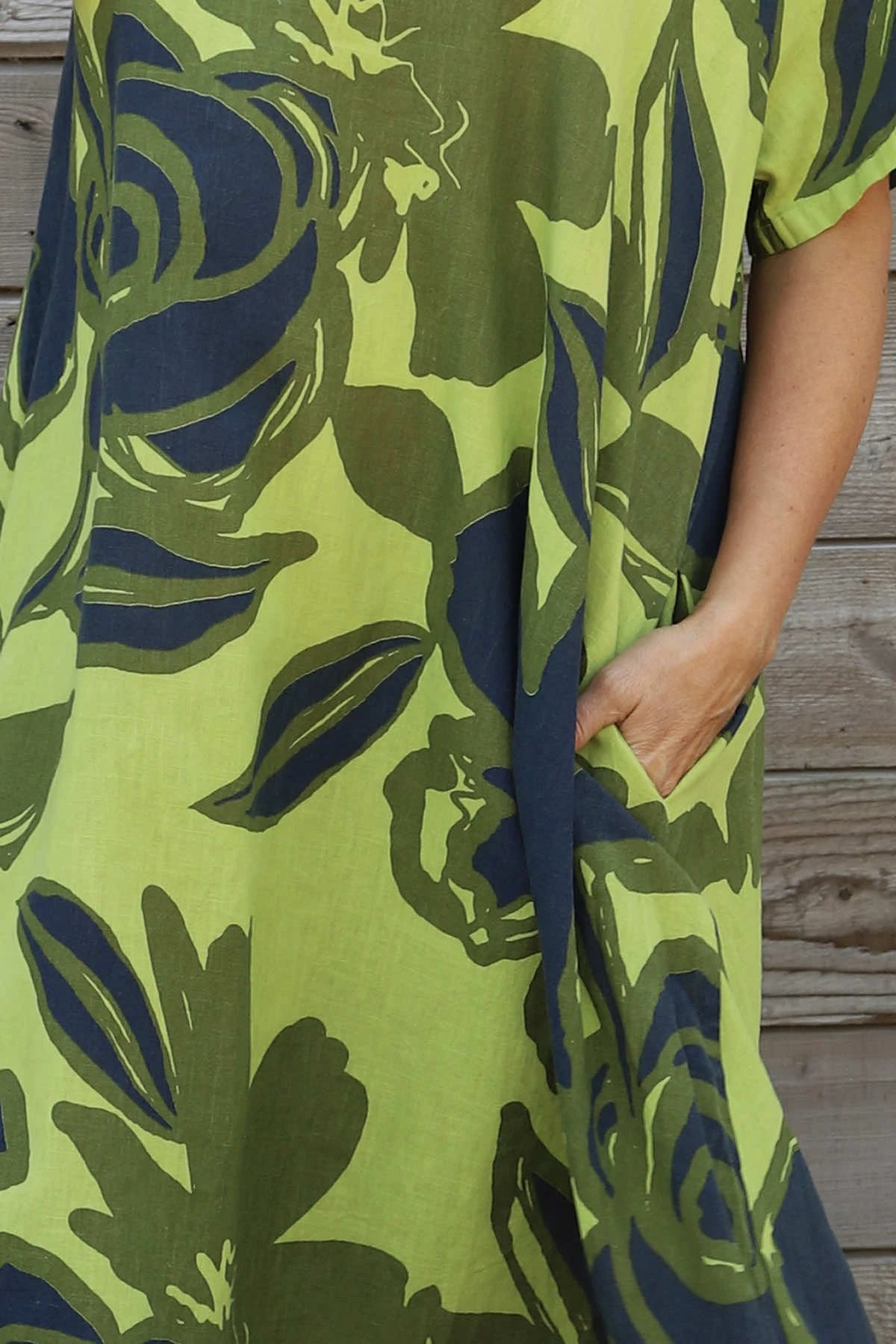 Polzeath Rose Print Linen Dress Olive 5 Polzeath Rose Print Linen Dress Olive - Image 3