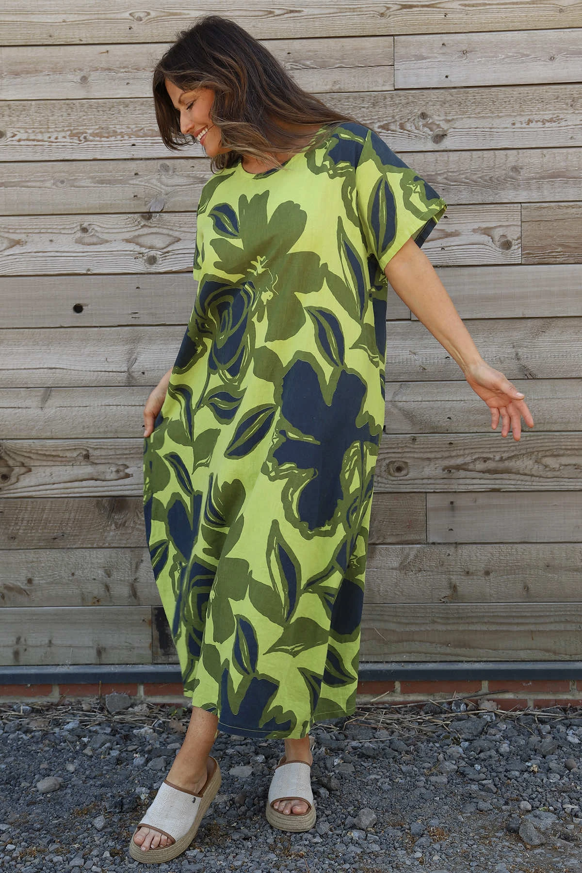 Polzeath Rose Print Linen Dress Olive 4 Polzeath Rose Print Linen Dress Olive - Image 2