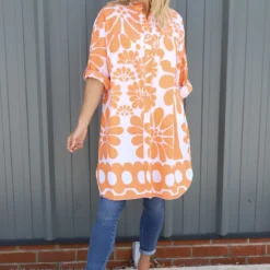 Amelia Tropical Print Cotton Shirt Orange