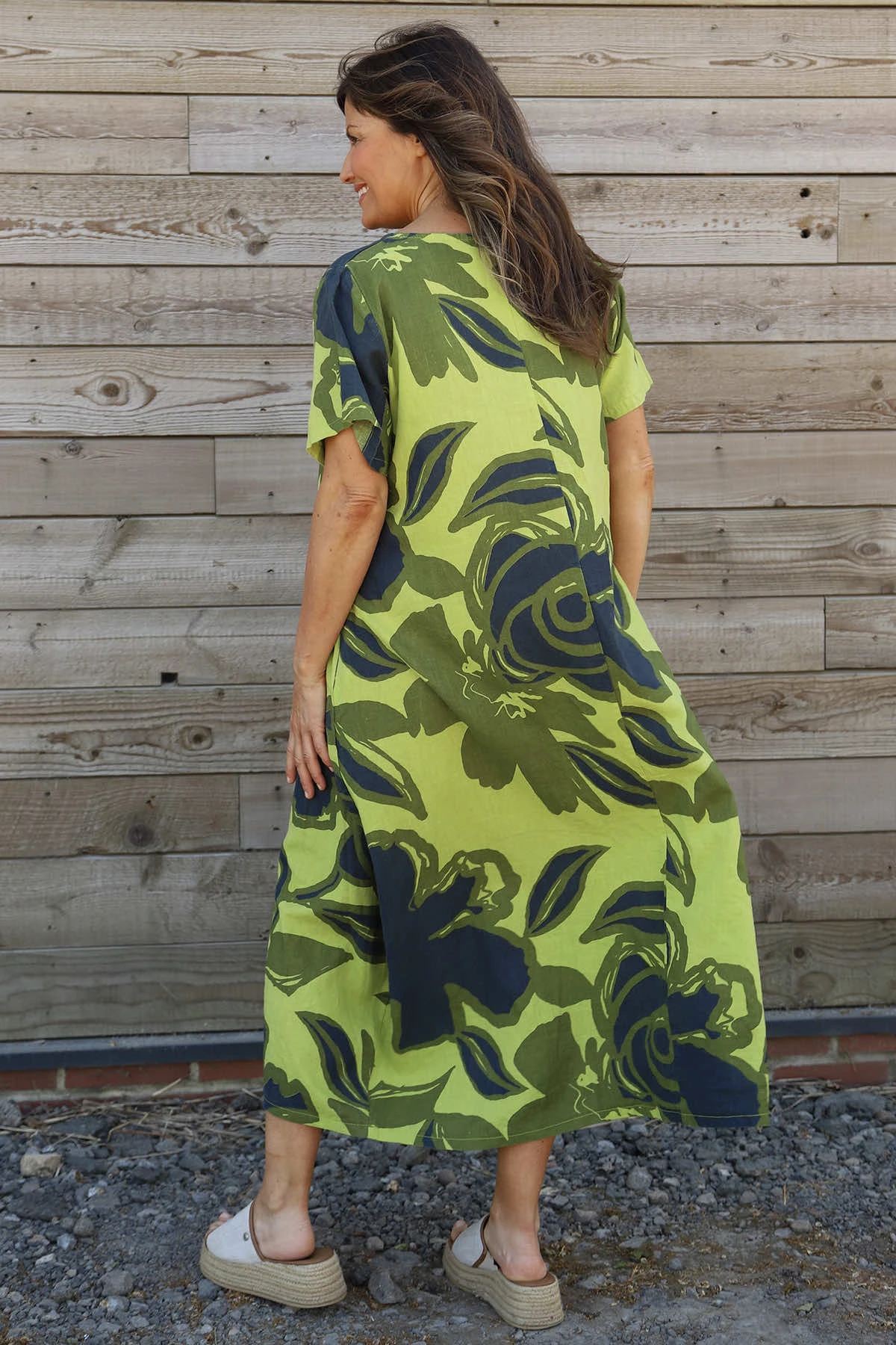 Polzeath Rose Print Linen Dress Olive 6 Polzeath Rose Print Linen Dress Olive - Image 4