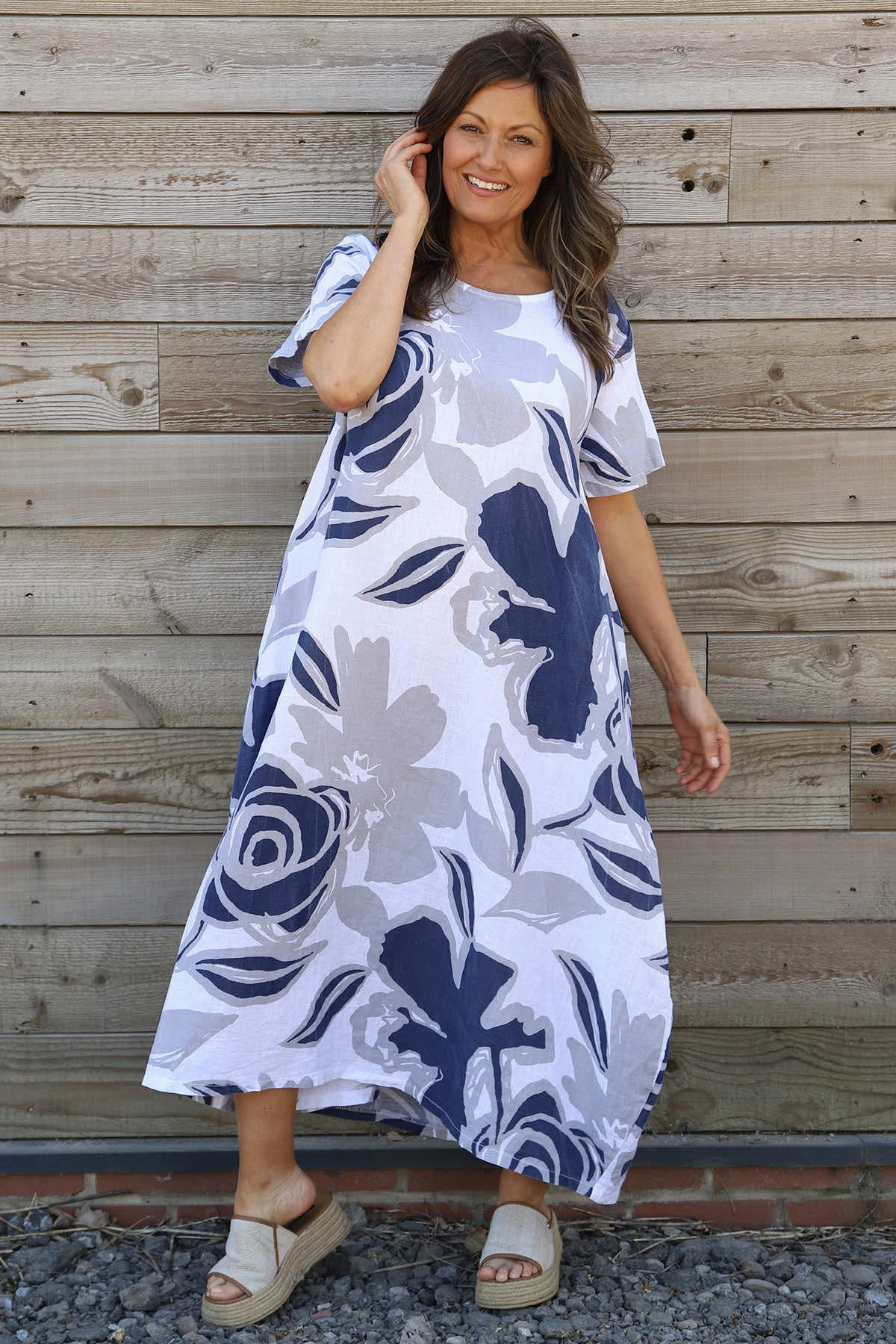 Polzeath Rose Print Linen Dress White 3 Polzeath Rose Print Linen Dress White