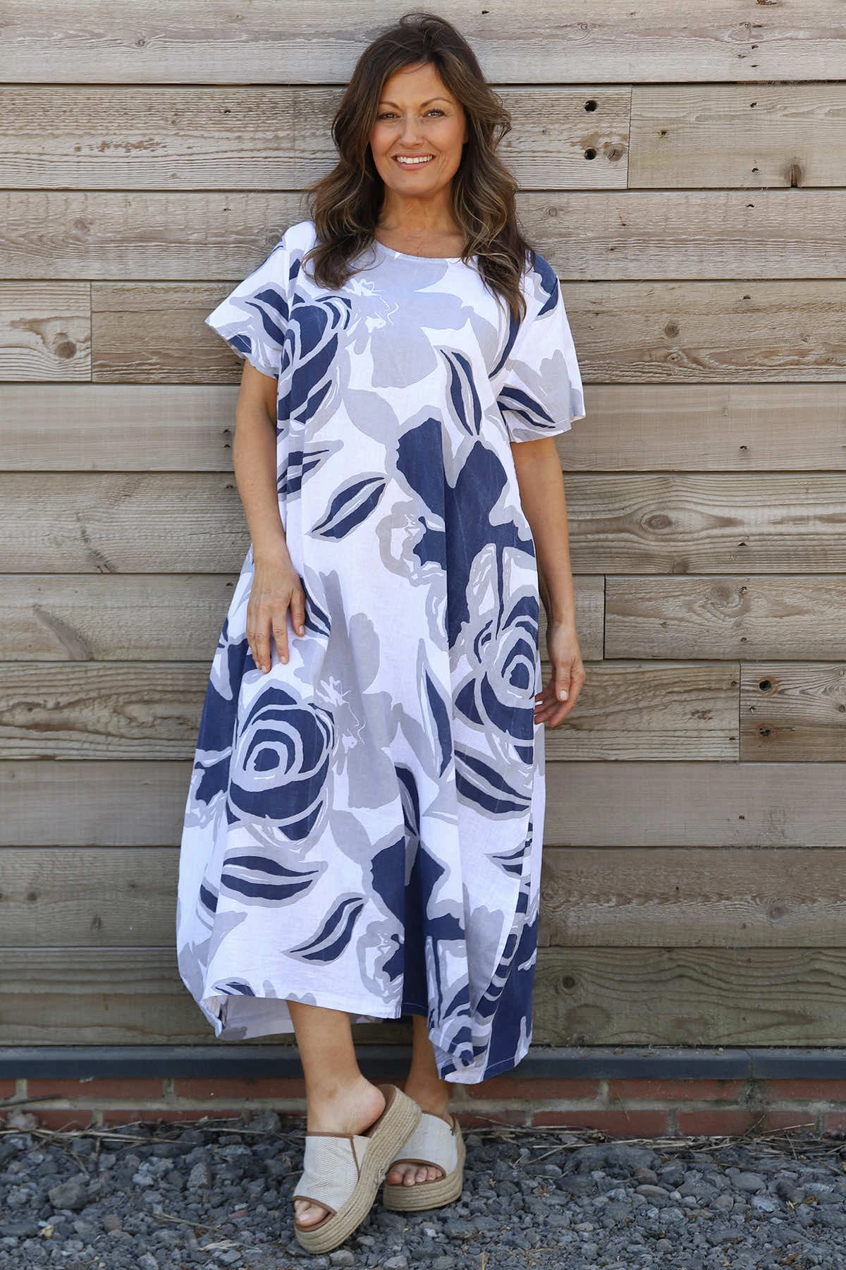 Polzeath Rose Print Linen Dress White 4 Polzeath Rose Print Linen Dress White - Image 2