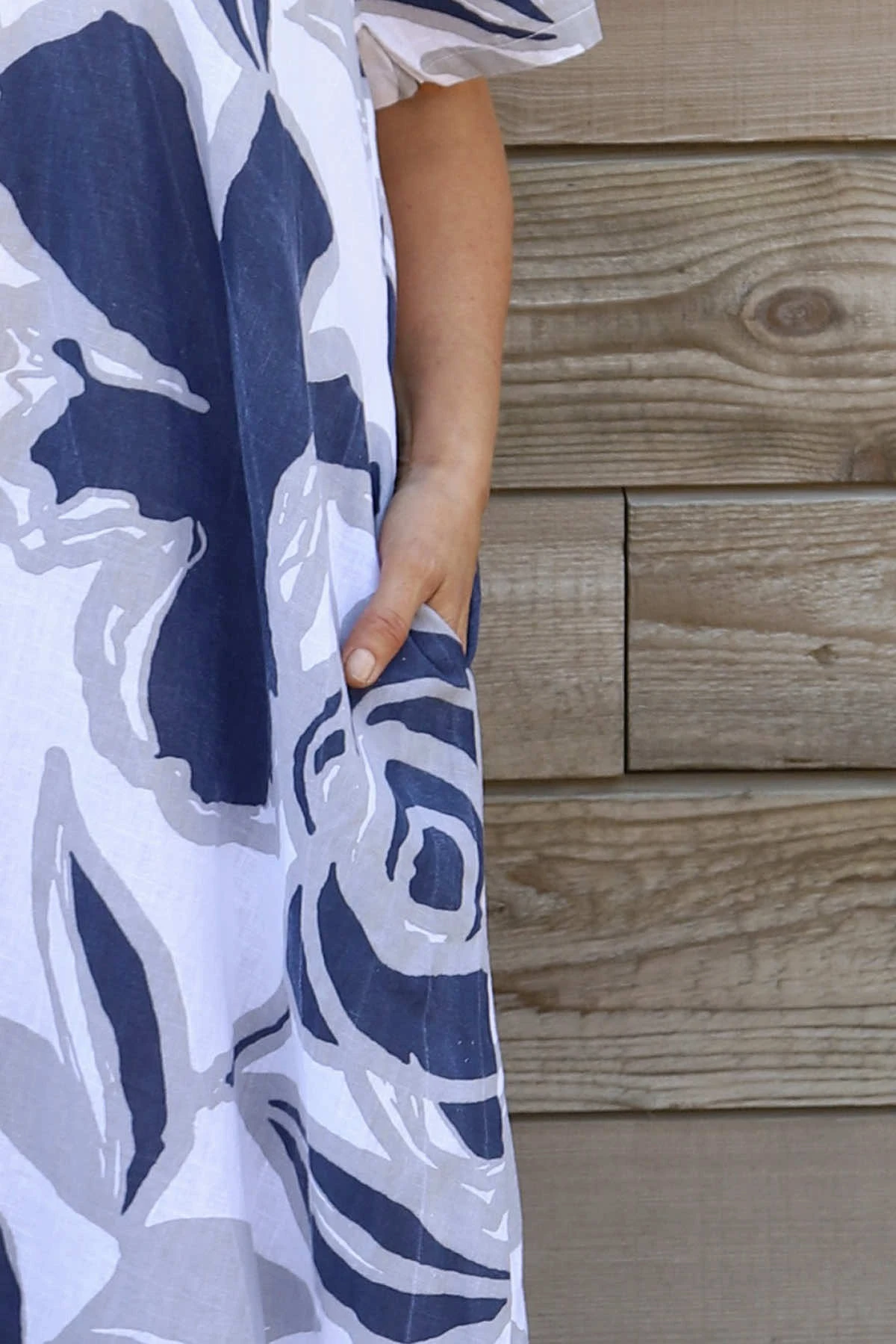 Polzeath Rose Print Linen Dress White 5 Polzeath Rose Print Linen Dress White - Image 3