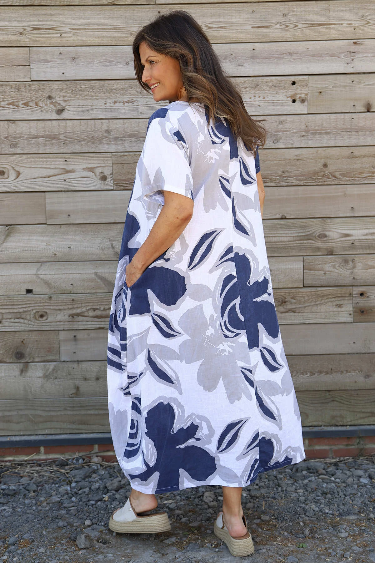 Polzeath Rose Print Linen Dress White 6 Polzeath Rose Print Linen Dress White - Image 4