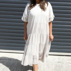 Soleil Tiered Crinkle Cotton Dress Stone
