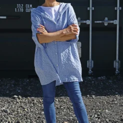 Kyan Gingham Hooded Cotton Shirt Blue