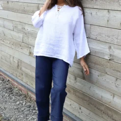Celestina Tie Detail Linen Top White