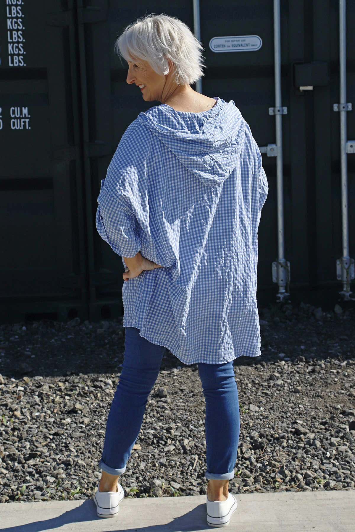 Kyan Gingham Hooded Cotton Shirt Blue 6 Kyan Gingham Hooded Cotton Shirt Blue - Image 4