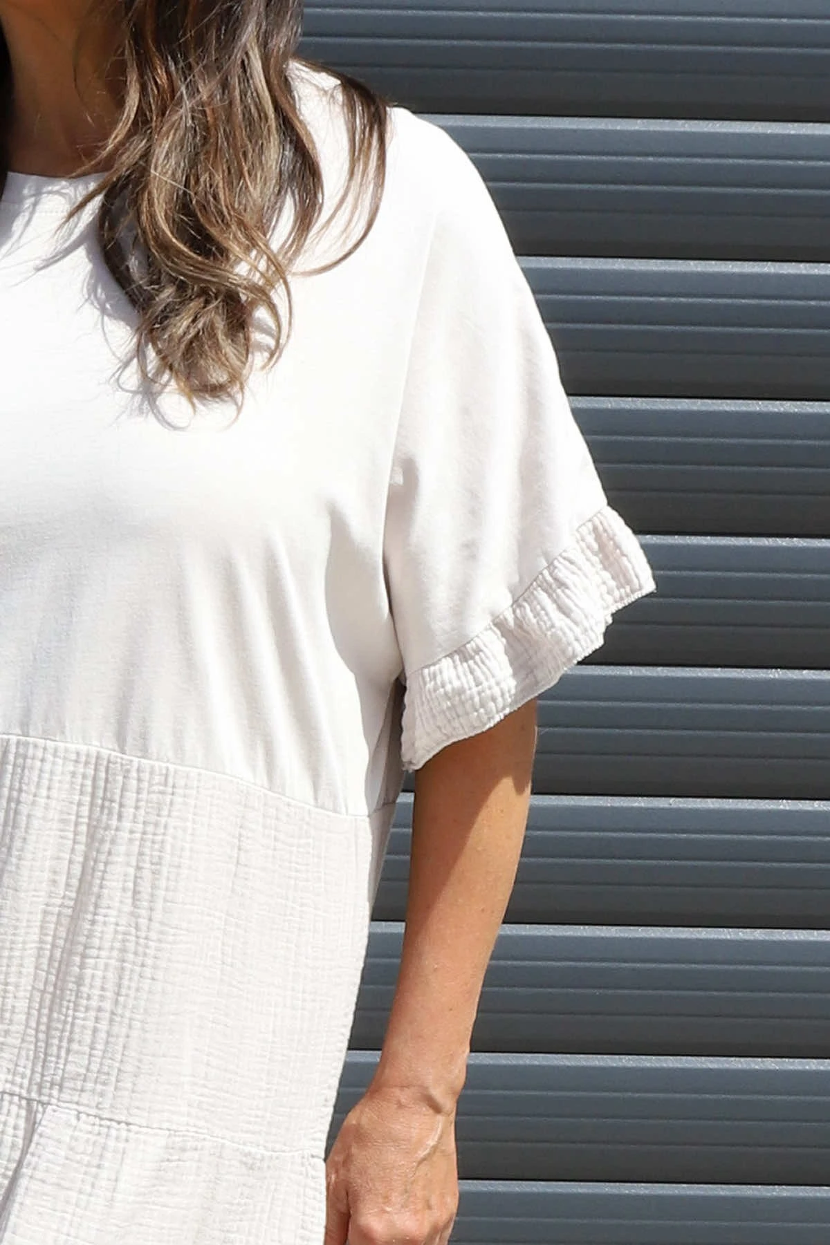 Soleil Tiered Crinkle Cotton Dress Stone 5 Soleil Tiered Crinkle Cotton Dress Stone - Image 3