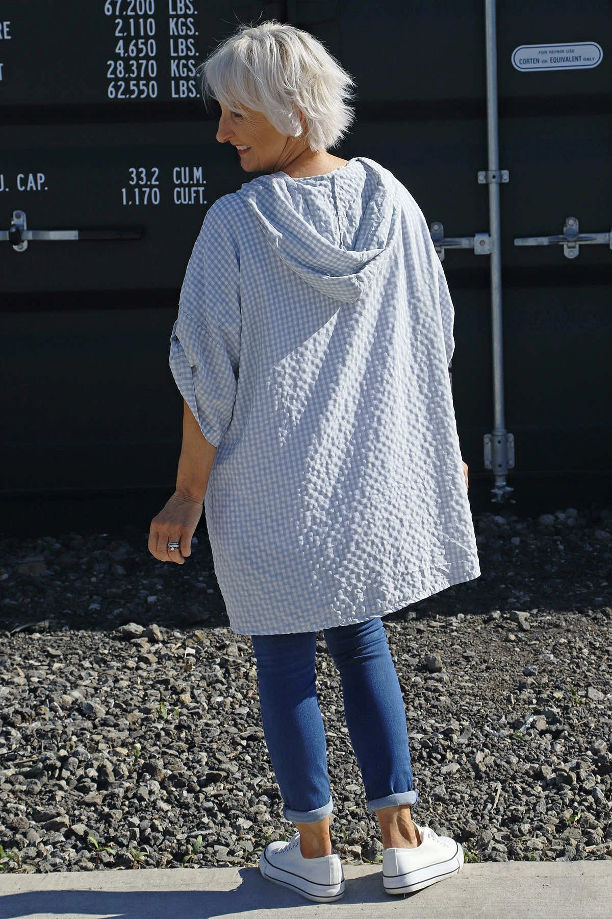 Kyan Gingham Hooded Cotton Shirt Grey 6 Kyan Gingham Hooded Cotton Shirt Grey - Image 4