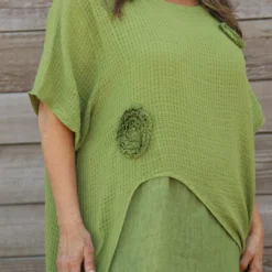 Lulworth Layered Rosette Linen Dress Olive -Kitandkaboodal Store IMG 0355 45e764de a20e 44d3 b77d c3a9a7902aa3