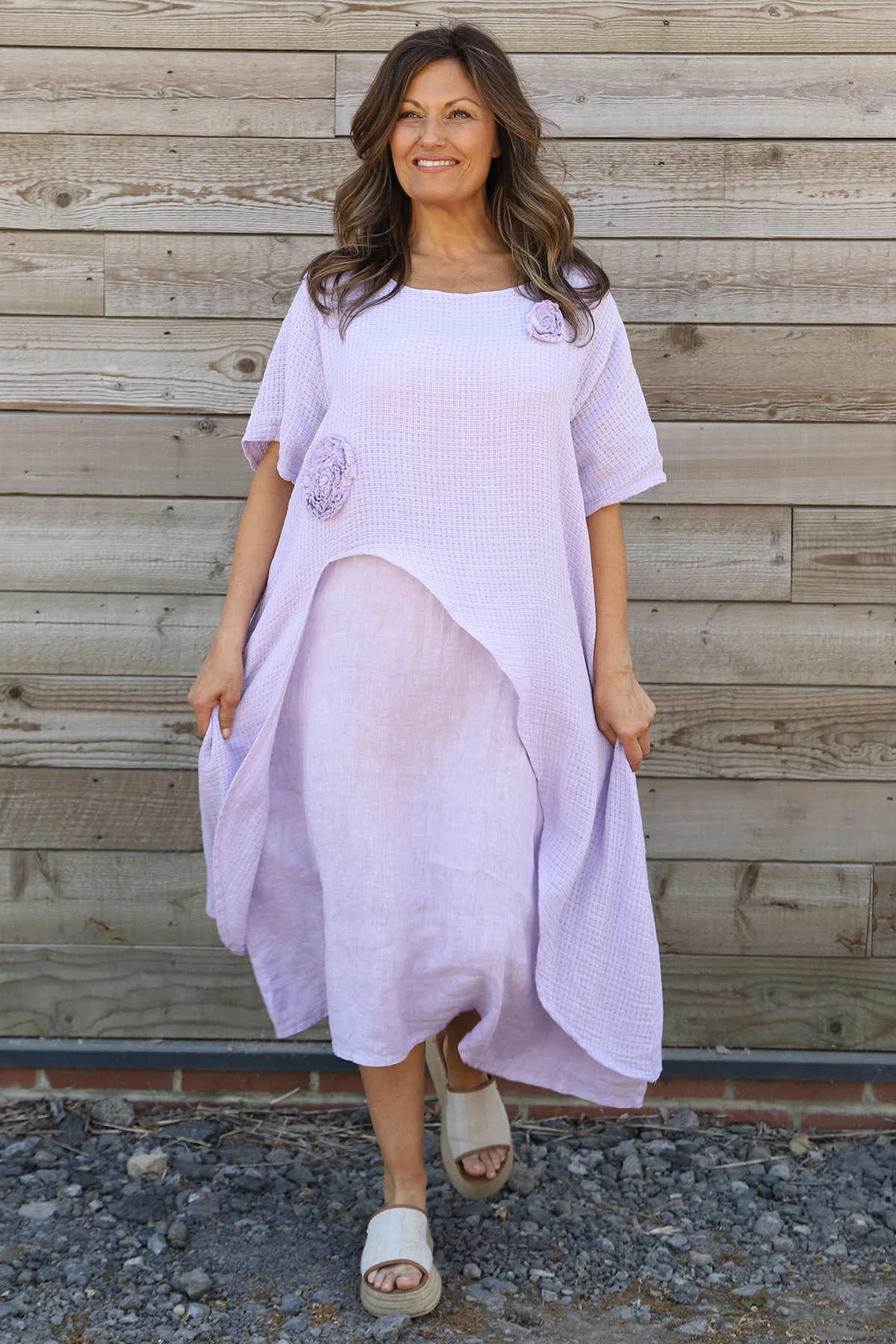 Lulworth Layered Rosette Linen Dress Lilac 3 Lulworth Layered Rosette Linen Dress Lilac