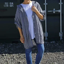 Kyan Gingham Hooded Cotton Shirt Navy