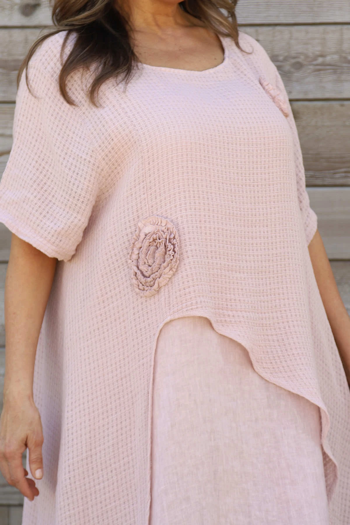 Lulworth Layered Rosette Linen Dress Dusky Pink 5 Lulworth Layered Rosette Linen Dress Dusky Pink - Image 3