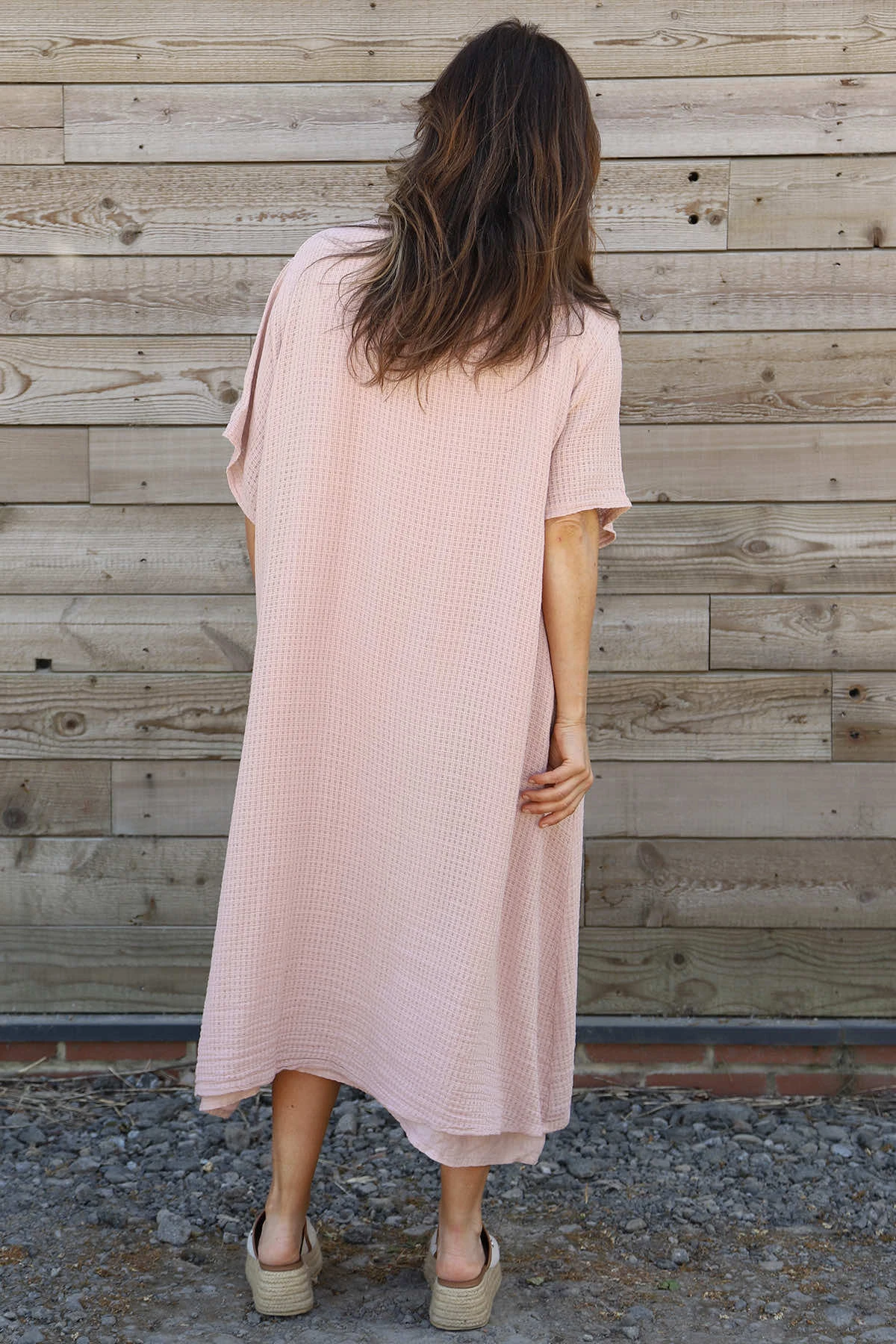 Lulworth Layered Rosette Linen Dress Dusky Pink 6 Lulworth Layered Rosette Linen Dress Dusky Pink - Image 4