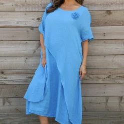 Lulworth Layered Rosette Linen Dress Blue