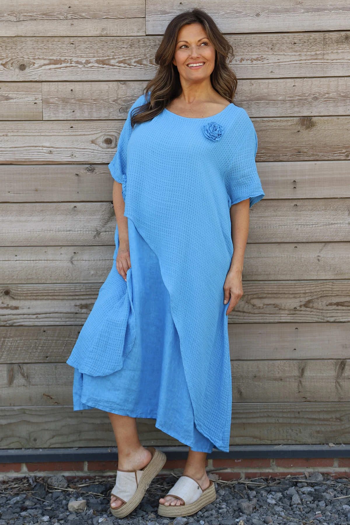 Lulworth Layered Rosette Linen Dress Blue 3 Lulworth Layered Rosette Linen Dress Blue