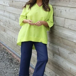 Brittany V-Neck Linen Top Lime