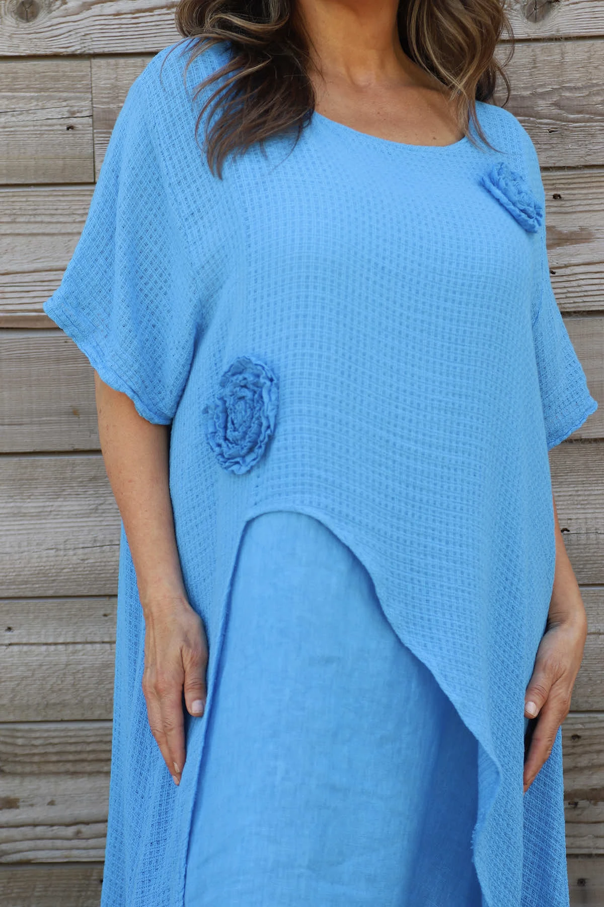 Lulworth Layered Rosette Linen Dress Blue 5 Lulworth Layered Rosette Linen Dress Blue - Image 3