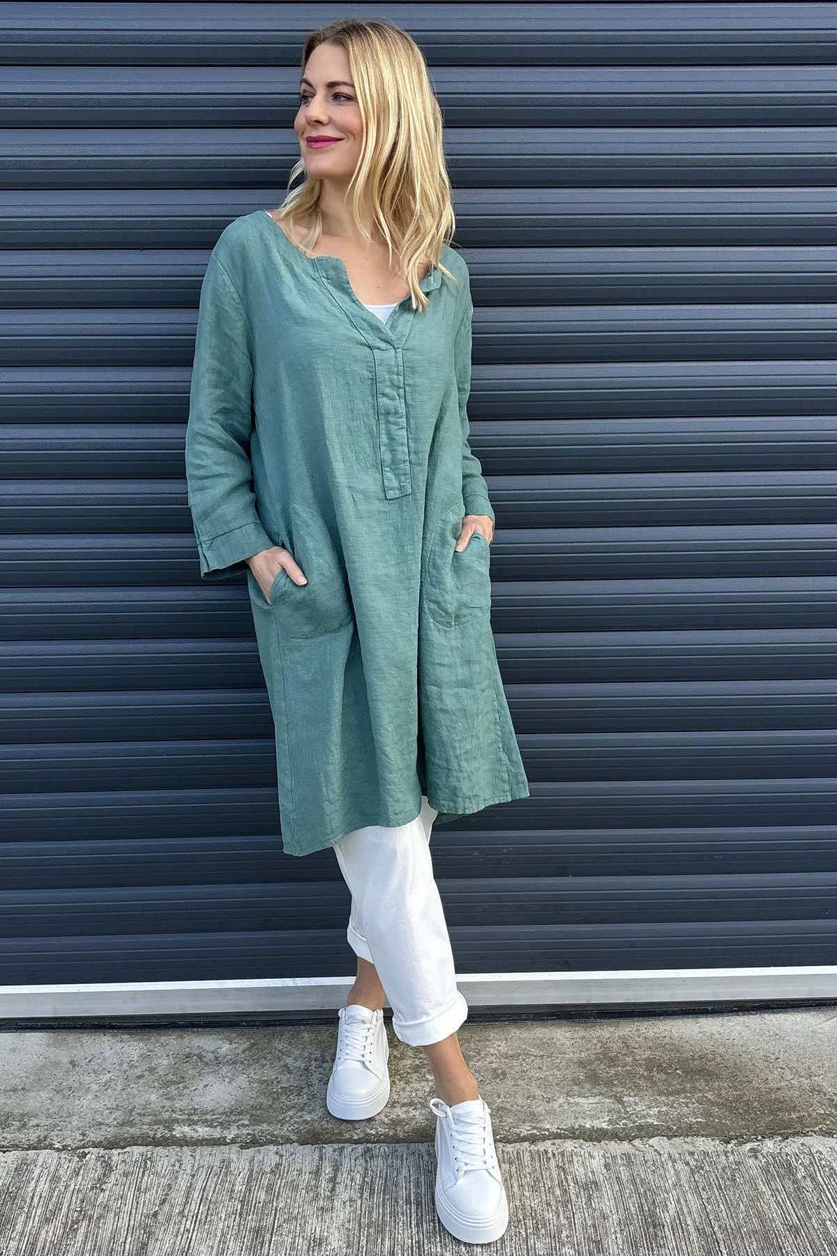 Davina Linen Tunic Sage Green 3 Davina Linen Tunic Sage Green