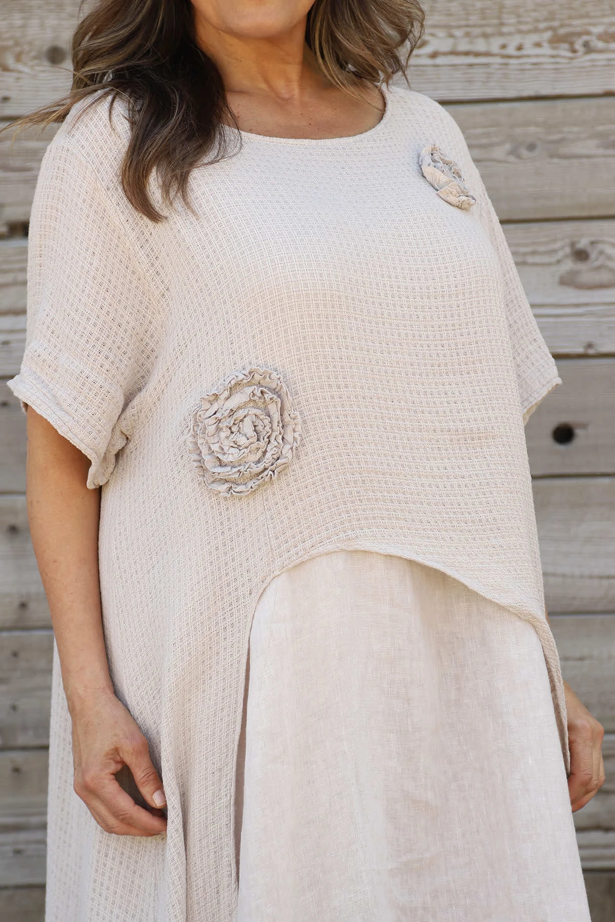 Lulworth Layered Rosette Linen Dress Stone 5 Lulworth Layered Rosette Linen Dress Stone - Image 3