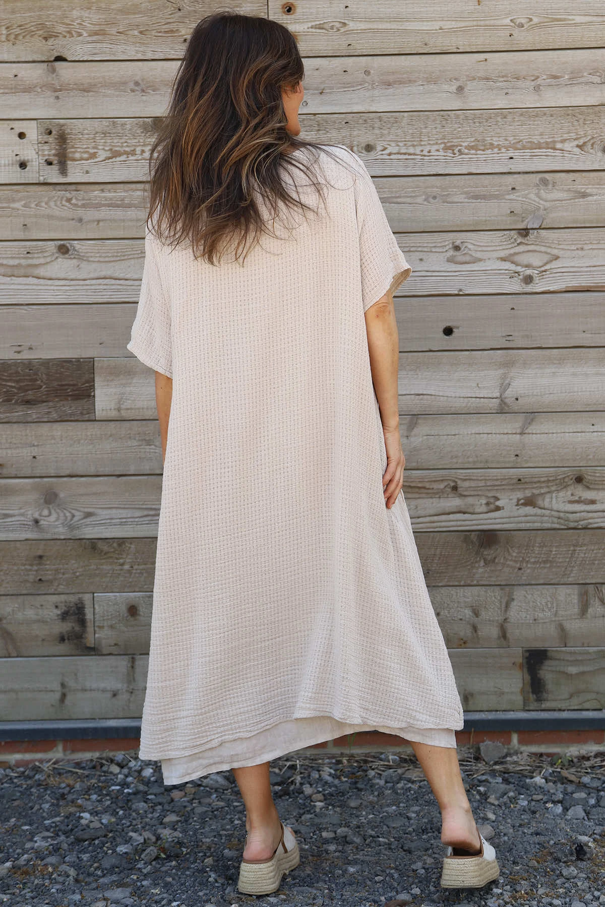 Lulworth Layered Rosette Linen Dress Stone 6 Lulworth Layered Rosette Linen Dress Stone - Image 4