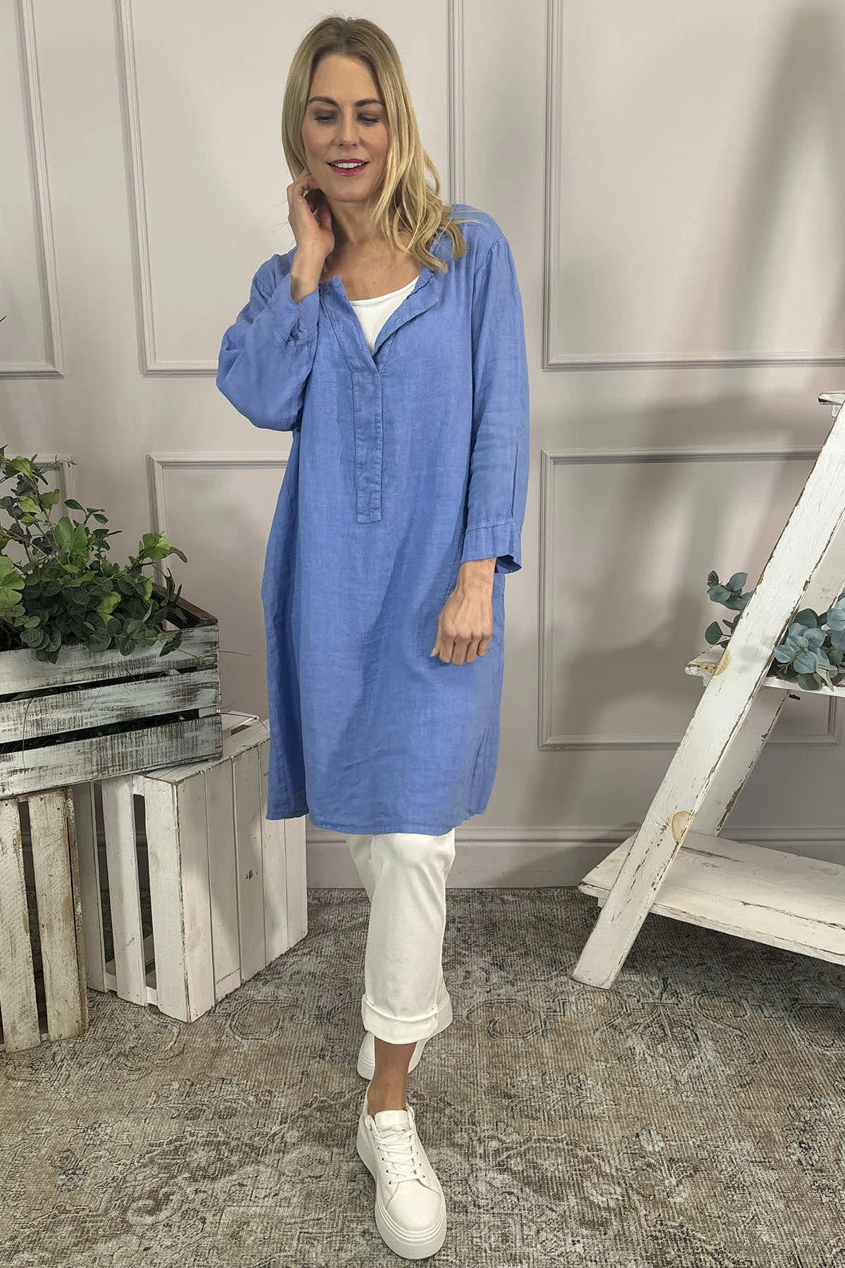Davina Linen Tunic Powder Blue 4 Davina Linen Tunic Powder Blue - Image 2