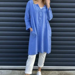 Davina Linen Tunic Powder Blue