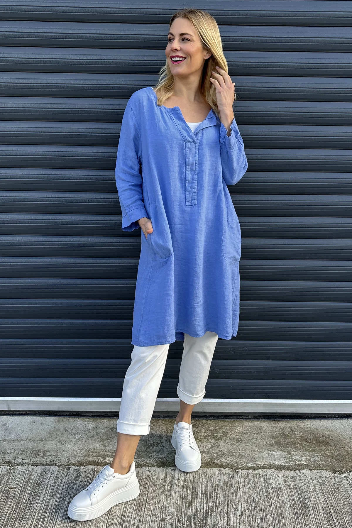 Davina Linen Tunic Powder Blue 3 Davina Linen Tunic Powder Blue