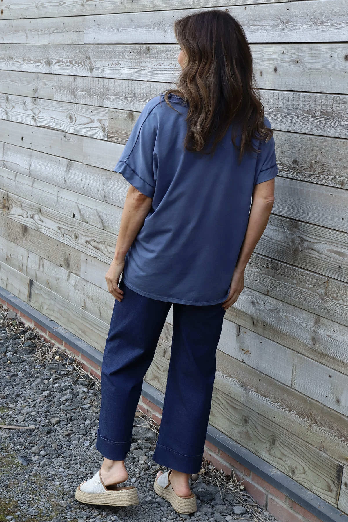 Luisa Washed V-Neck Cotton Top Navy 6 Luisa Washed V-Neck Cotton Top Navy - Image 4