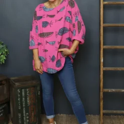 Katrina Pisces Crinkle Cotton Top Fuchsia