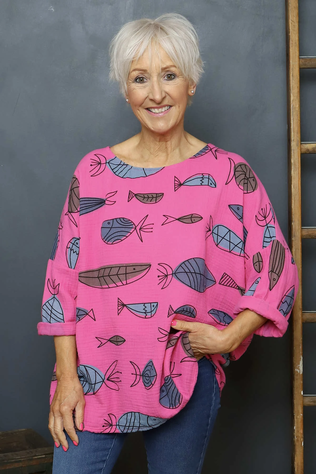 Katrina Pisces Crinkle Cotton Top Fuchsia 4 Katrina Pisces Crinkle Cotton Top Fuchsia - Image 2