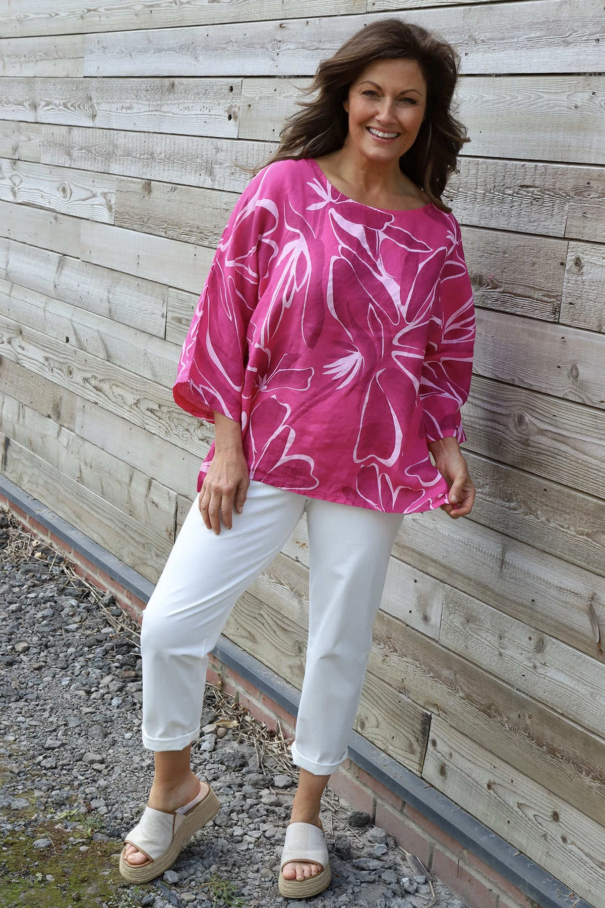 Vicki Pattern Linen Top Fuchsia 3 Vicki Pattern Linen Top Fuchsia