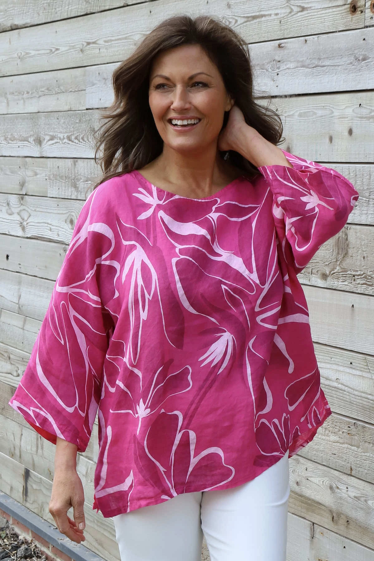 Vicki Pattern Linen Top Fuchsia 4 Vicki Pattern Linen Top Fuchsia - Image 2