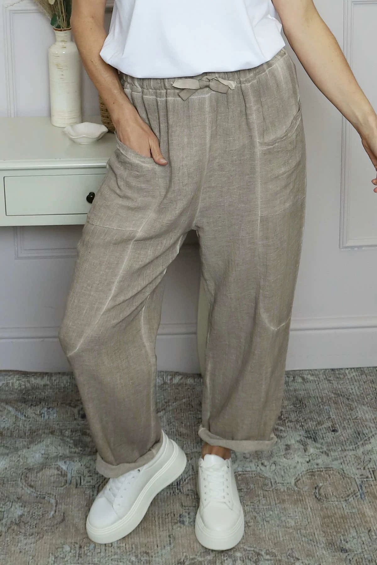 Trevina Washed Cotton Trousers Mocha 5 Trevina Washed Cotton Trousers Mocha - Image 3