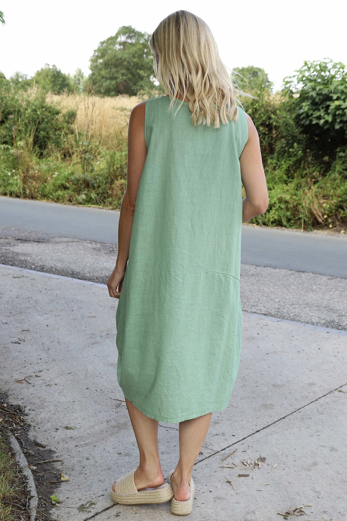 Holkham Linen Dress Sage Green 5 Holkham Linen Dress Sage Green - Image 3