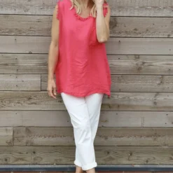 Therese Sleeveless Linen Top Hot Pink