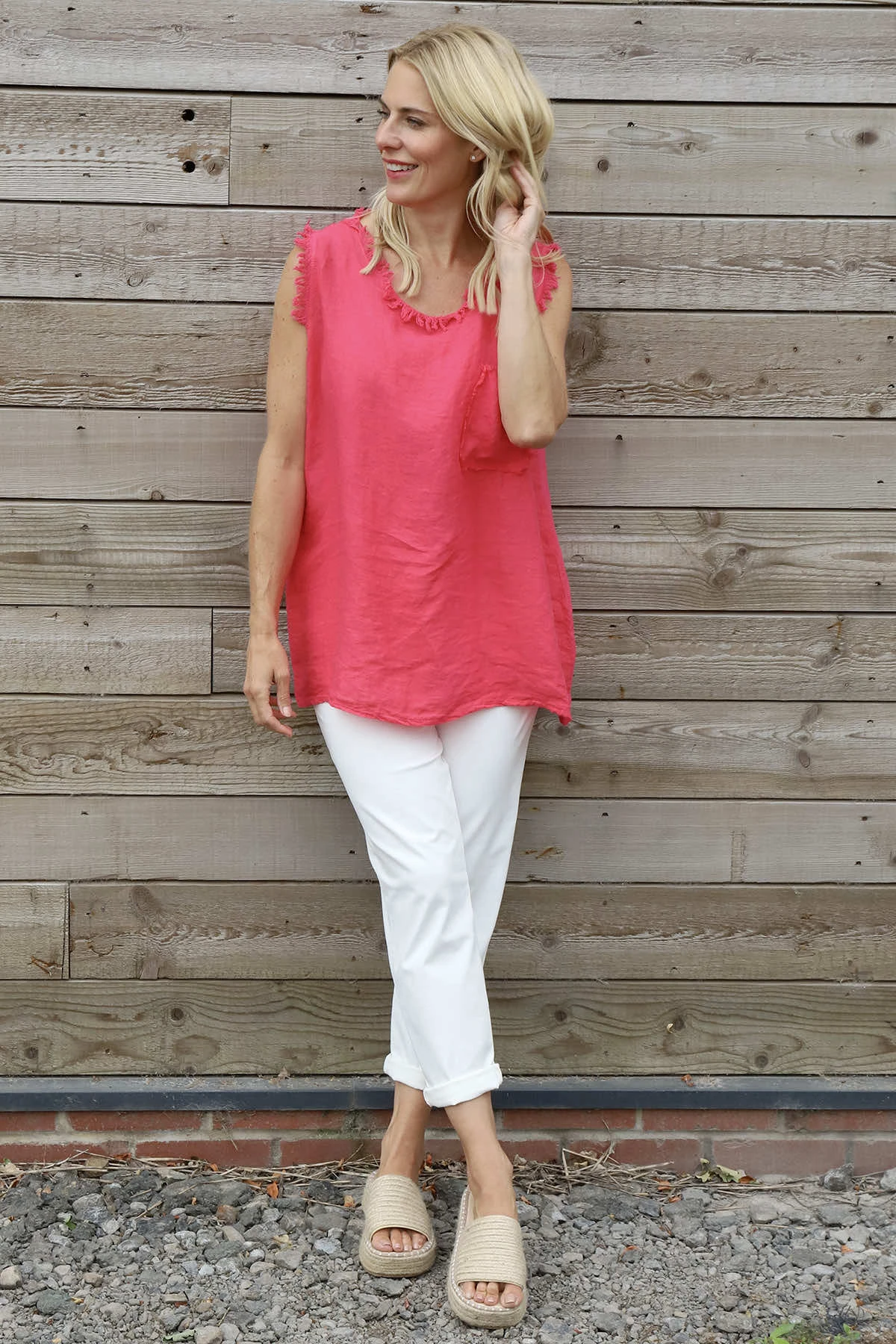 Therese Sleeveless Linen Top Hot Pink 3 Therese Sleeveless Linen Top Hot Pink