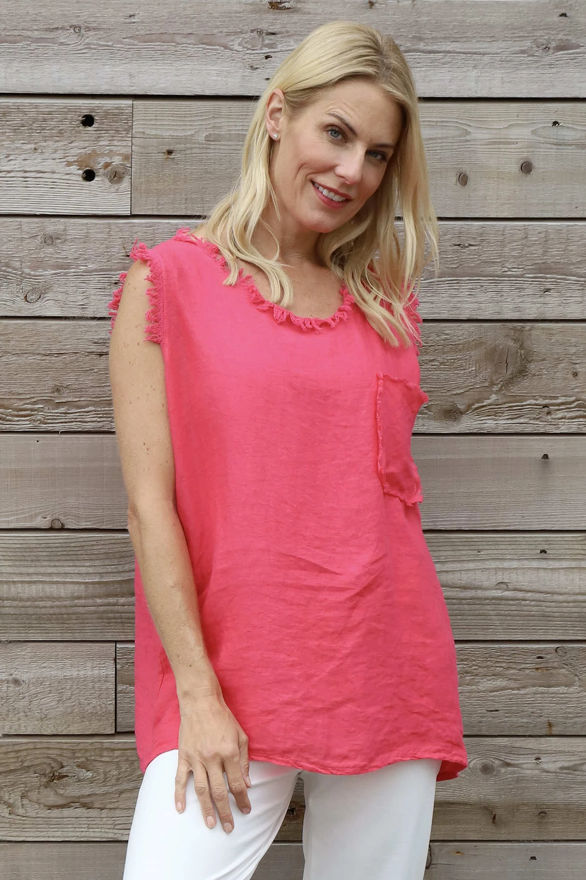 Therese Sleeveless Linen Top Hot Pink 4 Therese Sleeveless Linen Top Hot Pink - Image 2