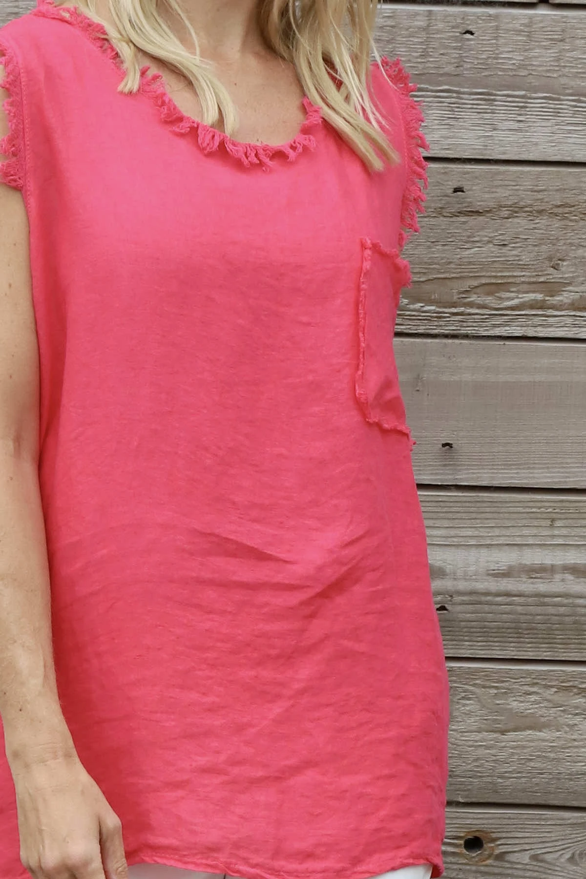Therese Sleeveless Linen Top Hot Pink 5 Therese Sleeveless Linen Top Hot Pink - Image 3