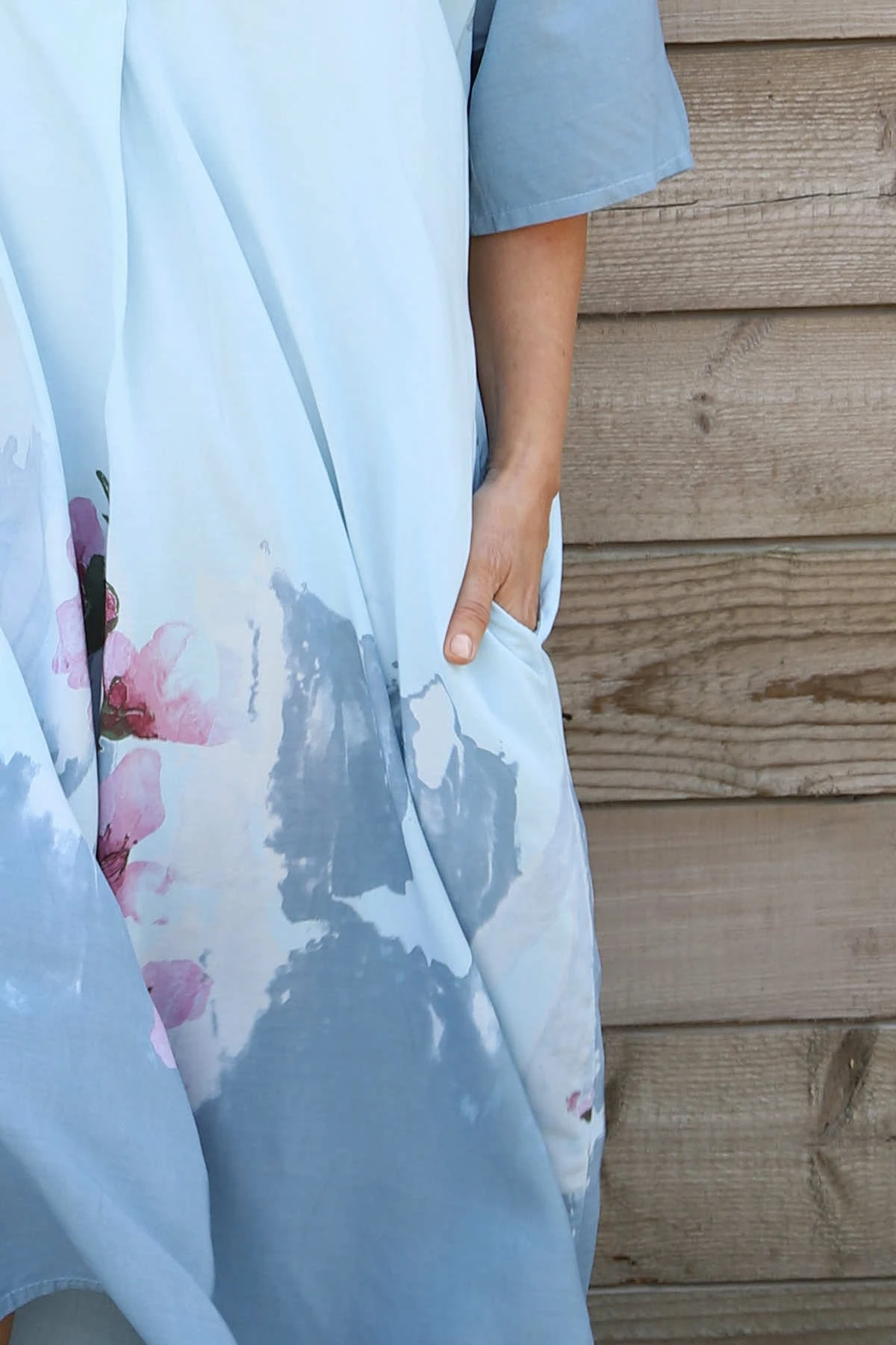 Sandsend Flower Print V Neck Dress Blue 5 Sandsend Flower Print V Neck Dress Blue - Image 3