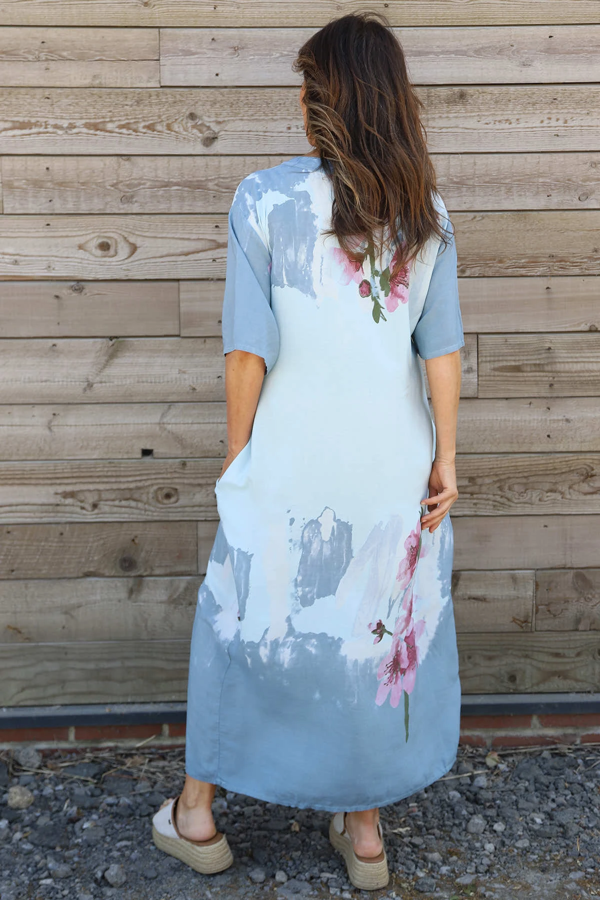 Sandsend Flower Print V Neck Dress Blue 6 Sandsend Flower Print V Neck Dress Blue - Image 4