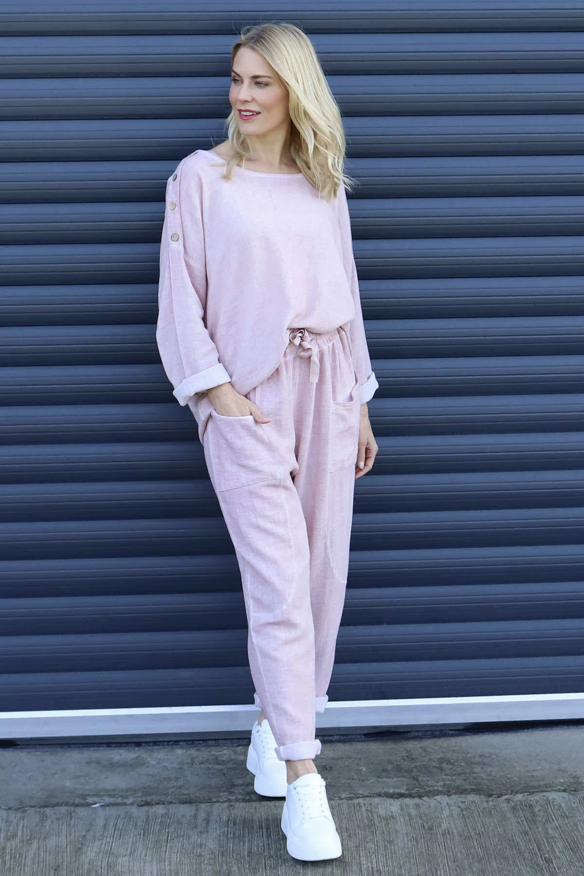 Trevina Washed Cotton Trousers Pink 3 Trevina Washed Cotton Trousers Pink