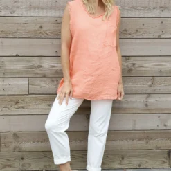 Therese Sleeveless Linen Top Orange